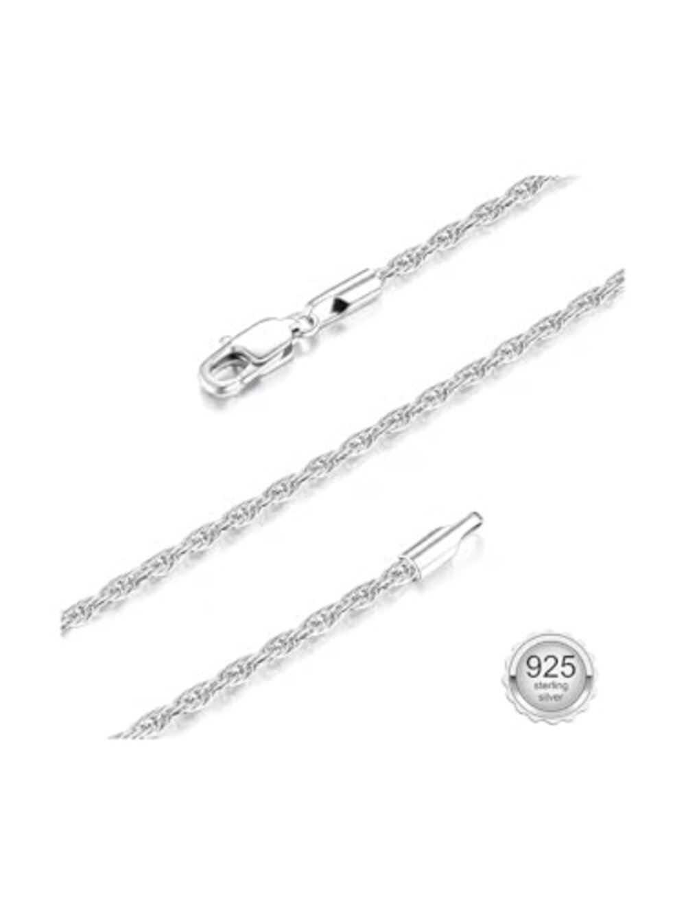 S925 Sterling Silver Twisted Rope Chain Necklace 1.5mm 2mm Dainty Sturdy